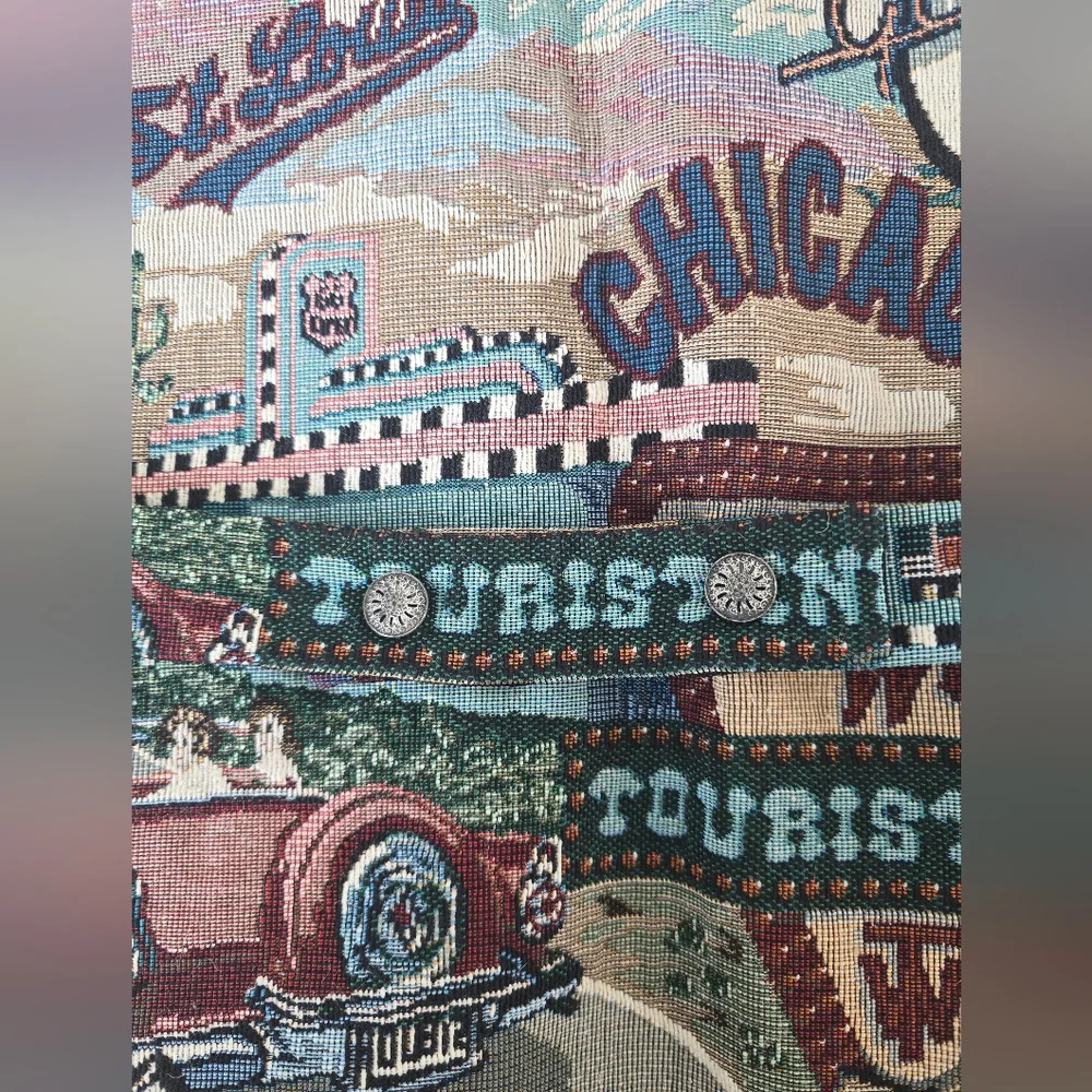 Vintage Route 66 Tapestry Vest Americana Western Desert Road Trip Motel Large - Picture 7 of 8